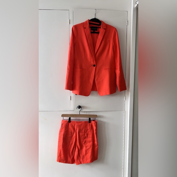 Banana Republic Linen/ cotton Blazer & Shorts Set Size 2 Coral Red Summer Suit - Picture 7 of 9